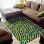 Teal Striped Banana Pattern Print Area Rug