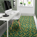 Teal Striped Banana Pattern Print Area Rug