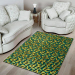 Teal Striped Banana Pattern Print Area Rug