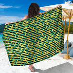 Teal Striped Banana Pattern Print Beach Sarong Wrap