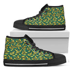 Teal Striped Banana Pattern Print Black High Top Shoes