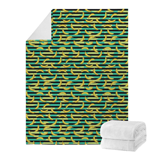 Teal Striped Banana Pattern Print Blanket