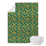 Teal Striped Banana Pattern Print Blanket
