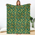 Teal Striped Banana Pattern Print Blanket