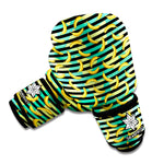 Teal Striped Banana Pattern Print Boxing Gloves