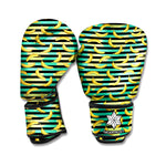 Teal Striped Banana Pattern Print Boxing Gloves