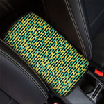 Teal Striped Banana Pattern Print Car Center Console Cover