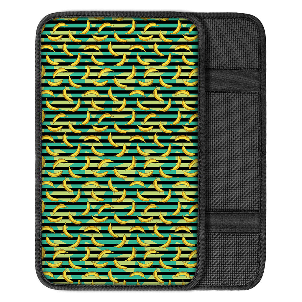 Teal Striped Banana Pattern Print Car Center Console Cover