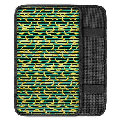 Teal Striped Banana Pattern Print Car Center Console Cover