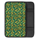 Teal Striped Banana Pattern Print Car Center Console Cover