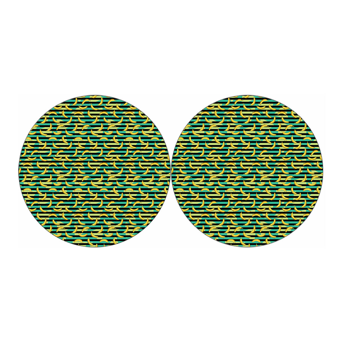 Teal Striped Banana Pattern Print Car Coasters