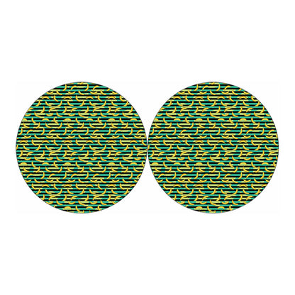 Teal Striped Banana Pattern Print Car Coasters