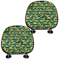 Teal Striped Banana Pattern Print Car Headrest Covers