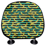 Teal Striped Banana Pattern Print Car Headrest Covers