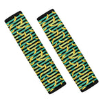 Teal Striped Banana Pattern Print Car Seat Belt Covers