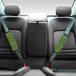 Teal Striped Banana Pattern Print Car Seat Belt Covers