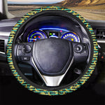 Teal Striped Banana Pattern Print Car Steering Wheel Cover