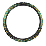 Teal Striped Banana Pattern Print Car Steering Wheel Cover