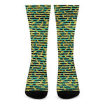Teal Striped Banana Pattern Print Crew Socks
