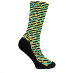 Teal Striped Banana Pattern Print Crew Socks