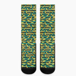 Teal Striped Banana Pattern Print Crew Socks