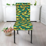 Teal Striped Banana Pattern Print Dining Chair Slipcover