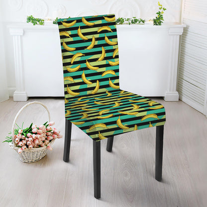 Teal Striped Banana Pattern Print Dining Chair Slipcover