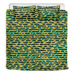Teal Striped Banana Pattern Print Duvet Cover Bedding Set