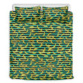Teal Striped Banana Pattern Print Duvet Cover Bedding Set
