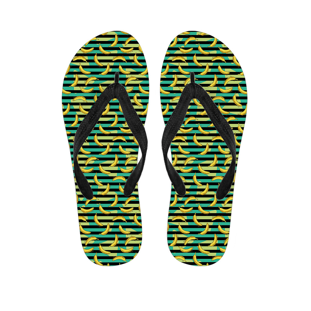 Teal Striped Banana Pattern Print Flip Flops
