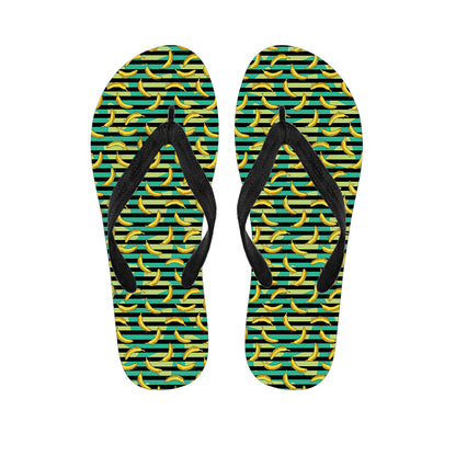 Teal Striped Banana Pattern Print Flip Flops