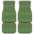 Teal Striped Banana Pattern Print Front and Back Car Floor Mats