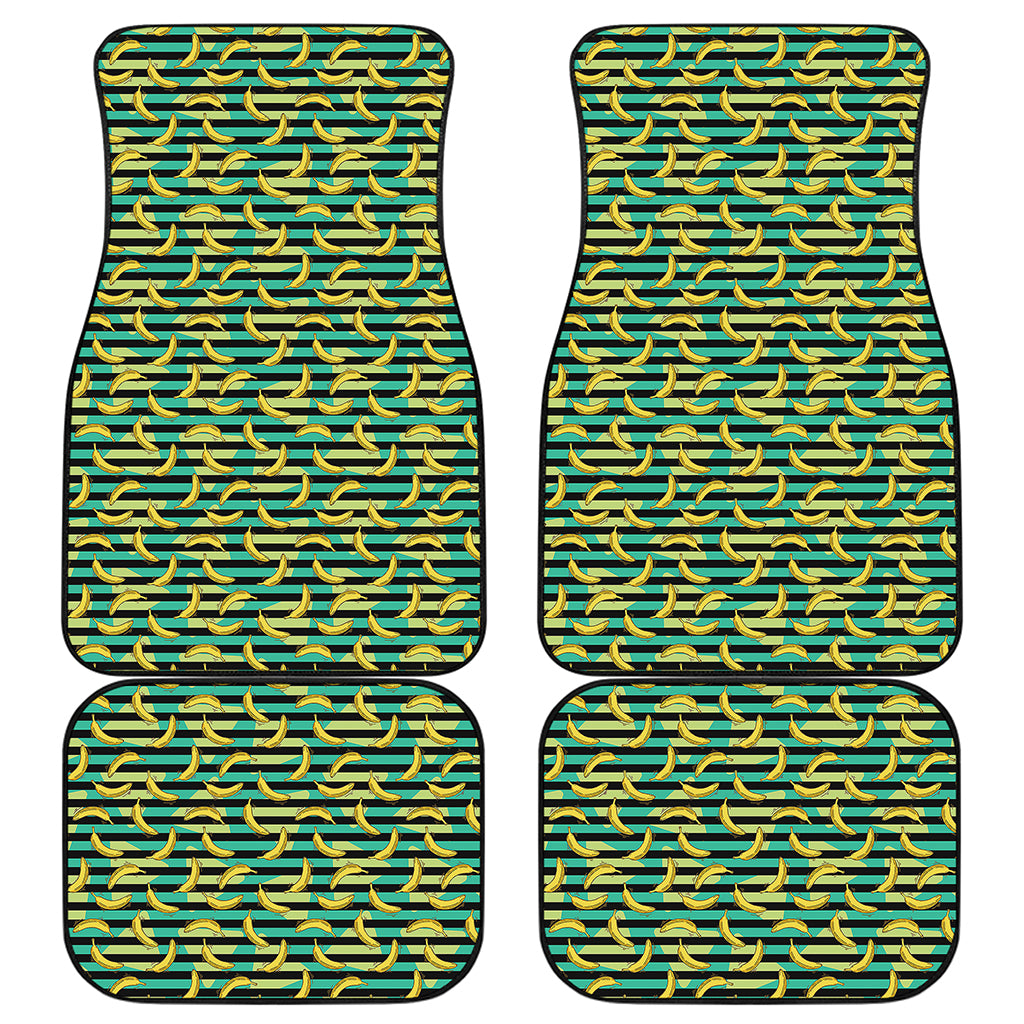 Teal Striped Banana Pattern Print Front and Back Car Floor Mats