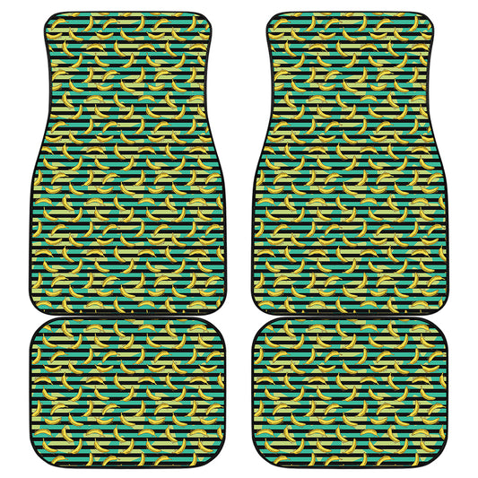 Teal Striped Banana Pattern Print Front and Back Car Floor Mats