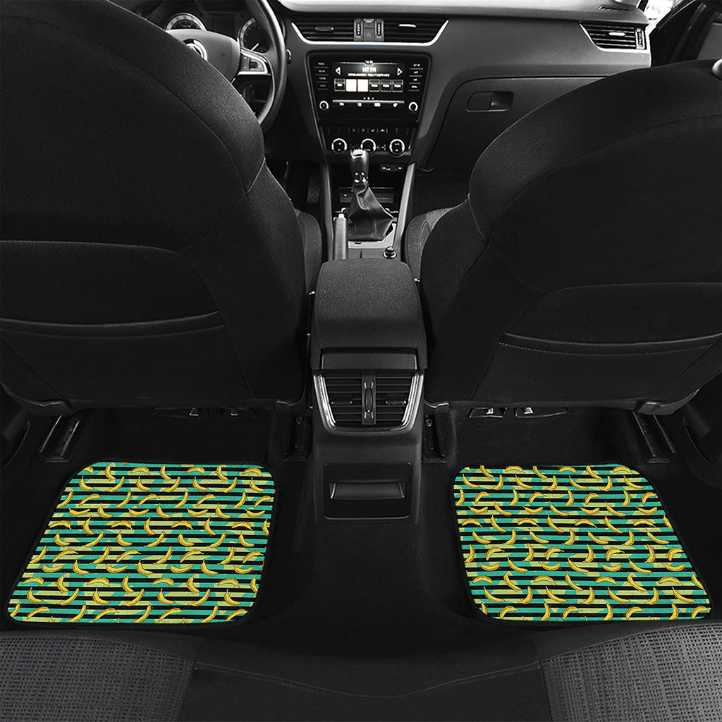 Teal Striped Banana Pattern Print Front and Back Car Floor Mats