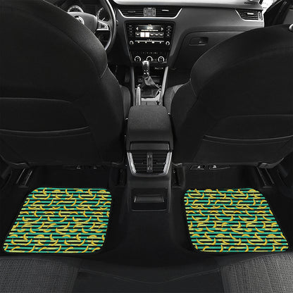 Teal Striped Banana Pattern Print Front and Back Car Floor Mats