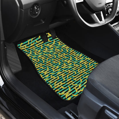 Teal Striped Banana Pattern Print Front and Back Car Floor Mats