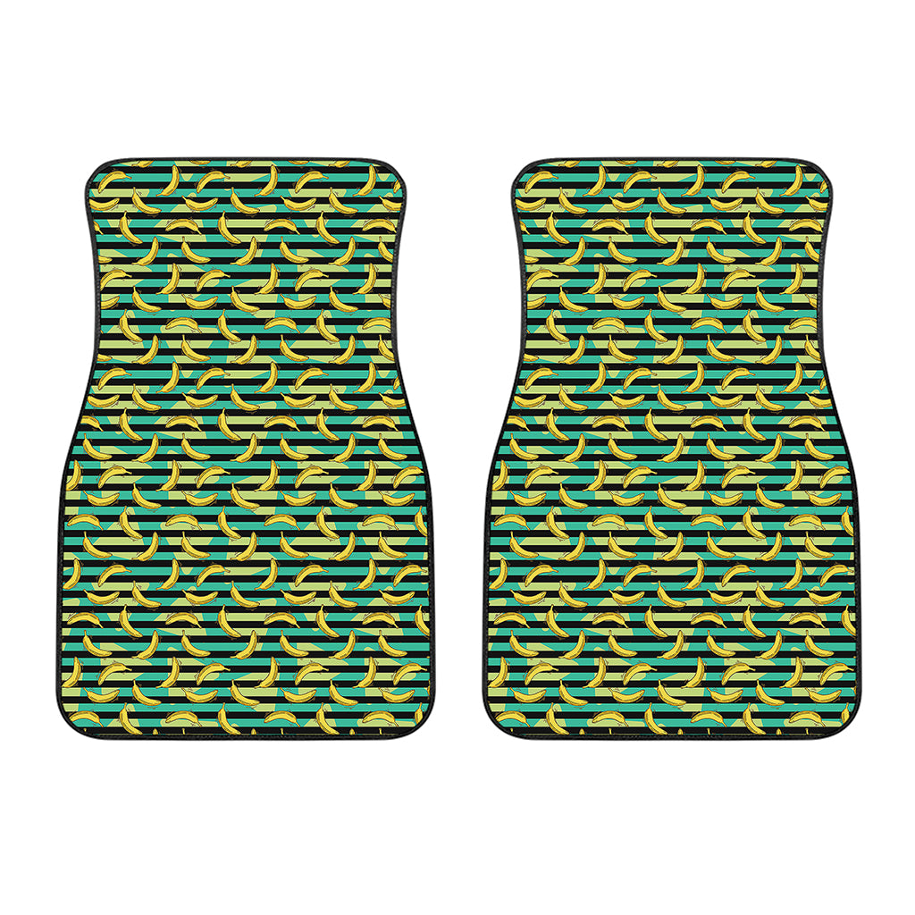 Teal Striped Banana Pattern Print Front Car Floor Mats