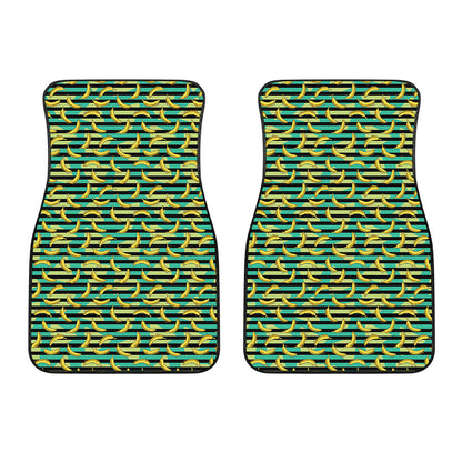 Teal Striped Banana Pattern Print Front Car Floor Mats