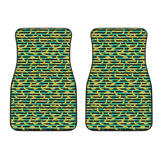 Teal Striped Banana Pattern Print Front Car Floor Mats