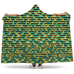 Teal Striped Banana Pattern Print Hooded Blanket