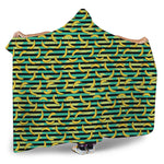 Teal Striped Banana Pattern Print Hooded Blanket