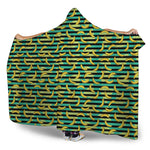 Teal Striped Banana Pattern Print Hooded Blanket
