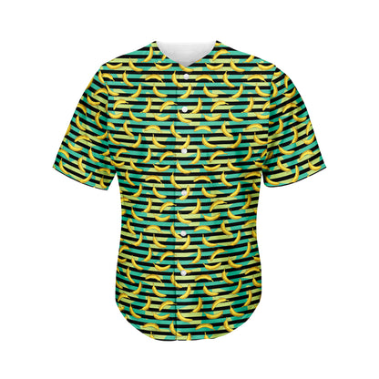 Teal Striped Banana Pattern Print Men's Baseball Jersey
