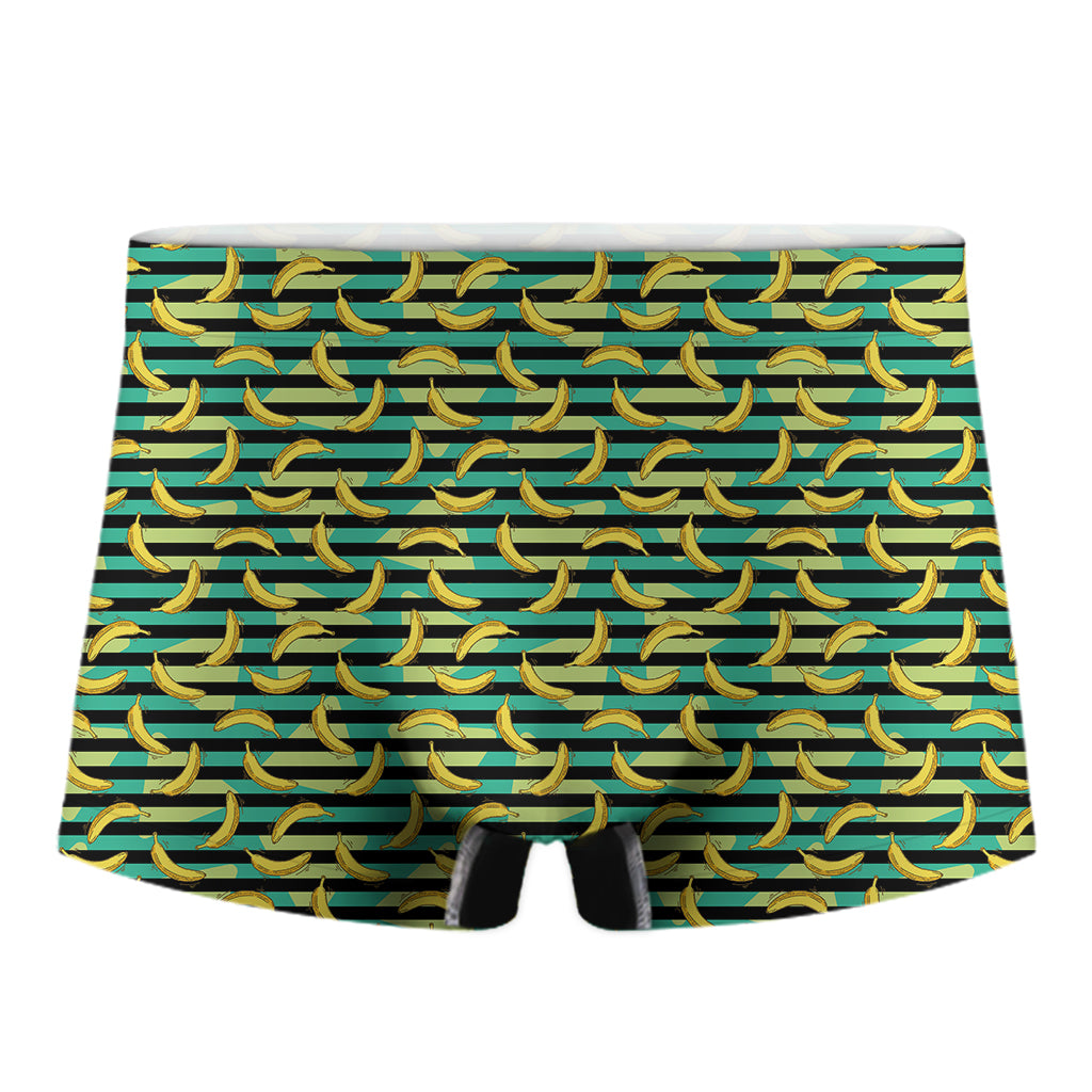 Teal Striped Banana Pattern Print Men's Boxer Briefs