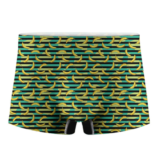 Teal Striped Banana Pattern Print Men's Boxer Briefs