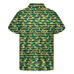 Teal Striped Banana Pattern Print Men's Short Sleeve Shirt