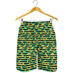 Teal Striped Banana Pattern Print Men's Shorts