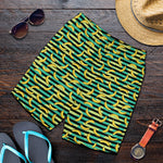 Teal Striped Banana Pattern Print Men's Shorts