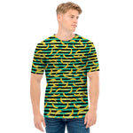 Teal Striped Banana Pattern Print Men's T-Shirt